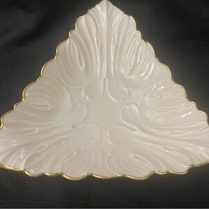Vintage Lenox Triangle Shaped Ivory & 24 Karat Gold Rim Candy Dish